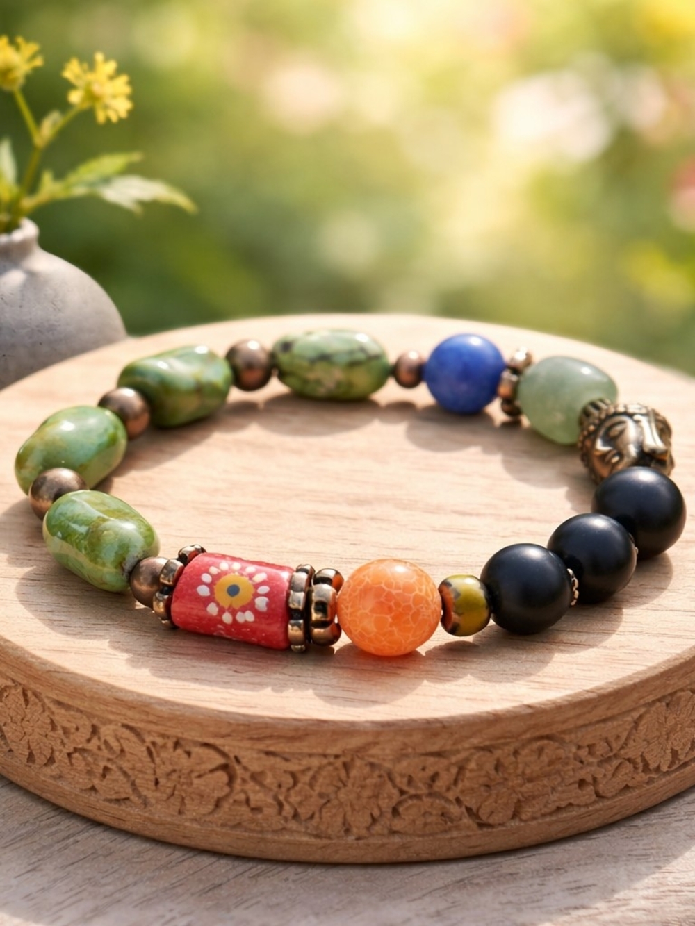 Handcrafted Multicolor Bead Stretch Bracelet - Boho Style
